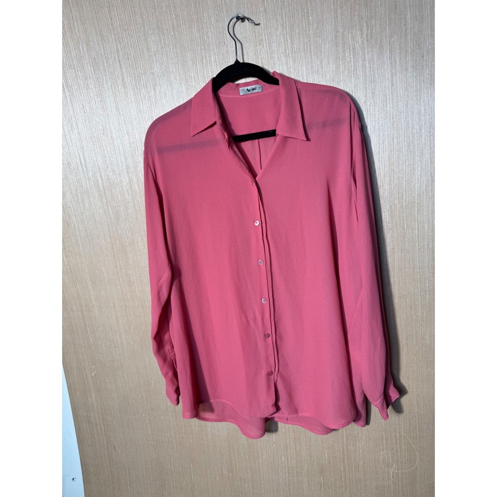 Acne Studios Shining PSS12 Pink Button Down Blouse Shirt Womens Size 38 Medium